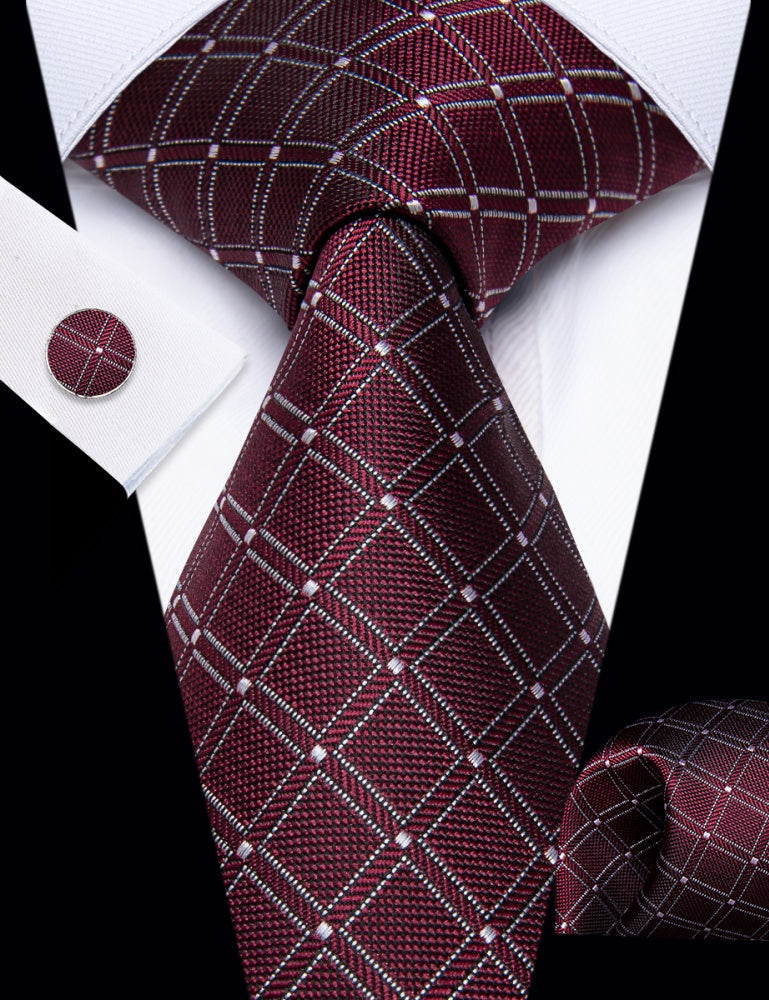 GentCrest Red Plaid Tie Hanky Cufflinks Set - Image 2