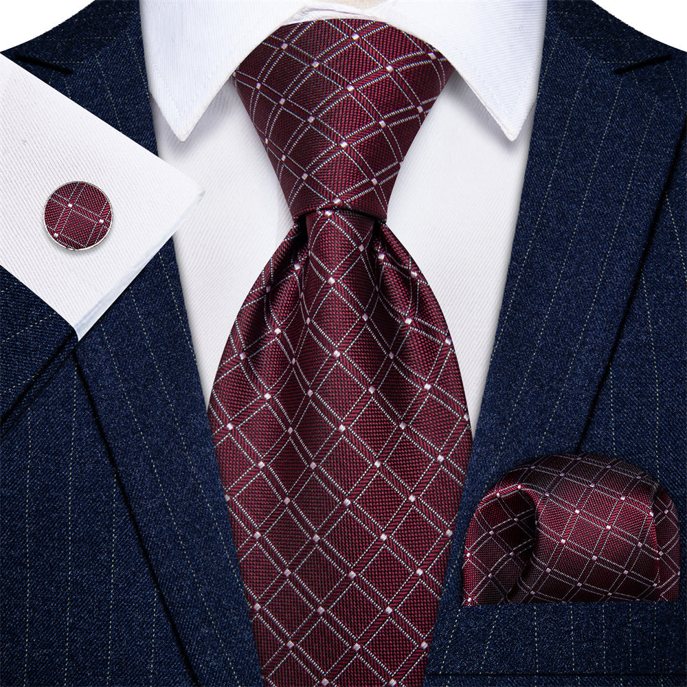 GentCrest Red Plaid Tie Hanky Cufflinks Set - Image 1