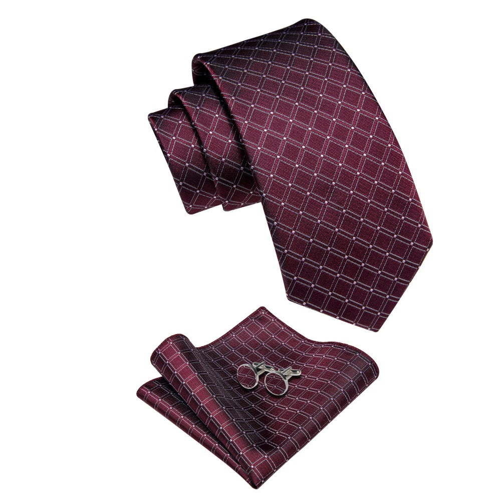 GentCrest Red Plaid Tie Hanky Cufflinks Set - Image 5