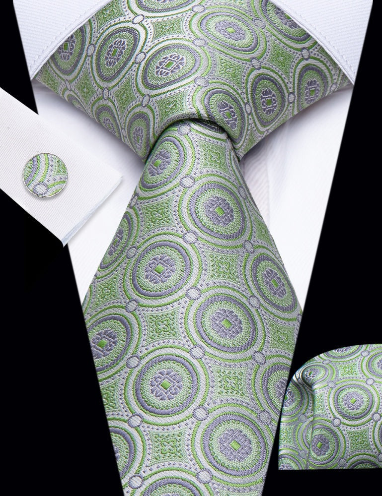 GentCrest Green Geometric Tie Hanky Cufflinks Set - Image 2