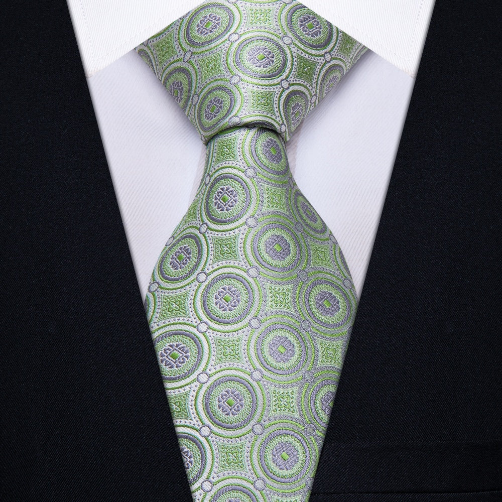 GentCrest Green Geometric Tie Hanky Cufflinks Set - Image 1