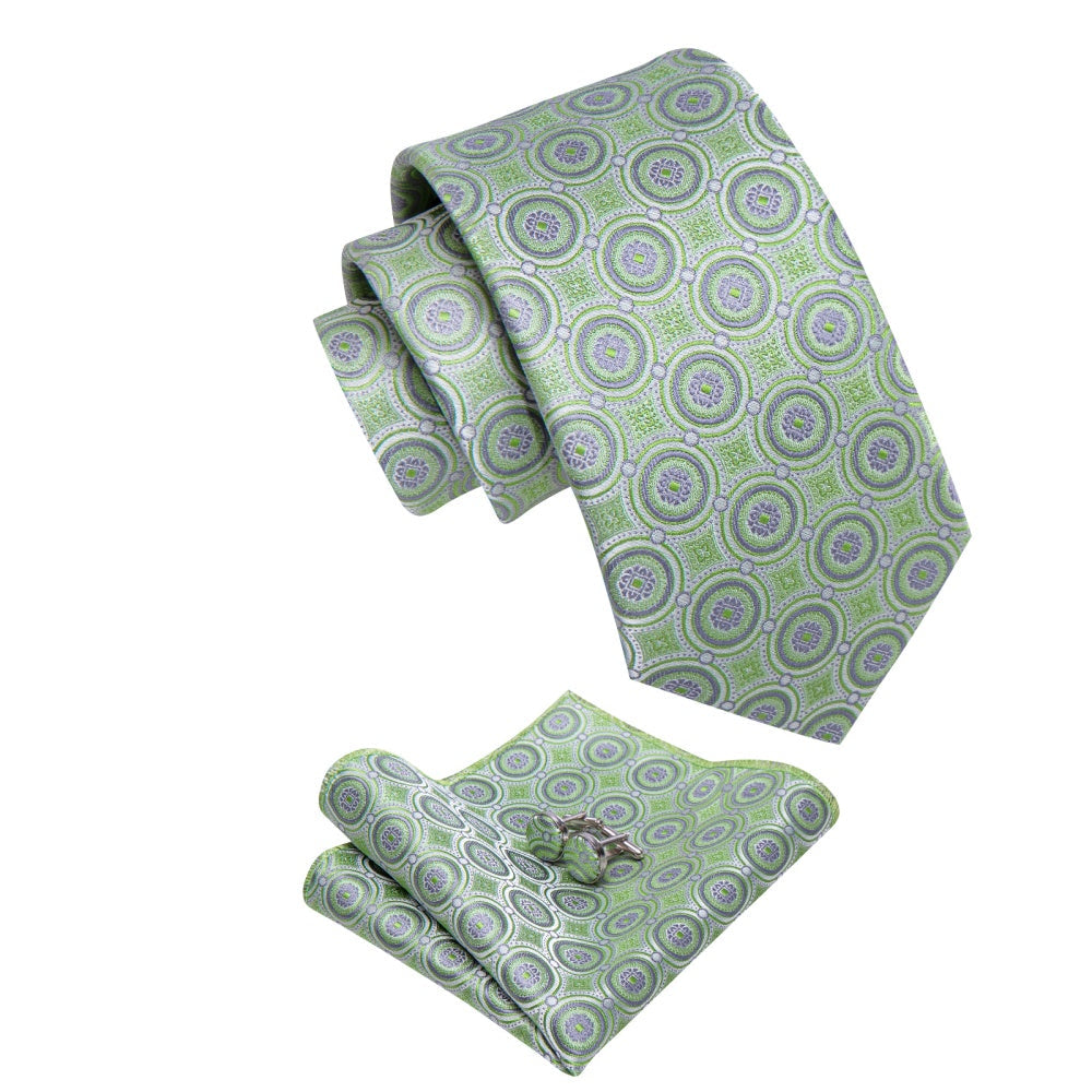GentCrest Green Geometric Tie Hanky Cufflinks Set - Image 4
