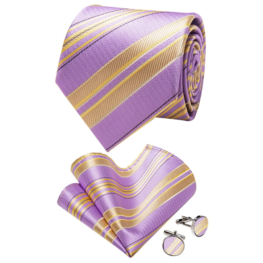 GentCrest Purple Striped Tie Hanky Cufflinks Set - Image 3