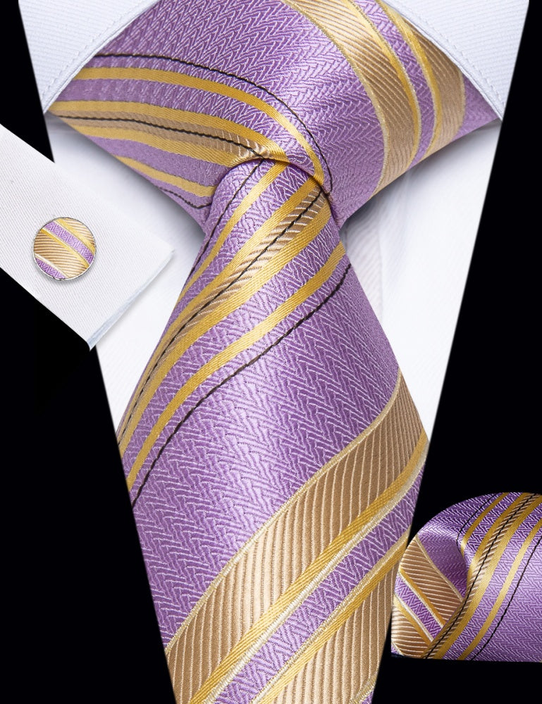 GentCrest Purple Striped Tie Hanky Cufflinks Set - Image 2