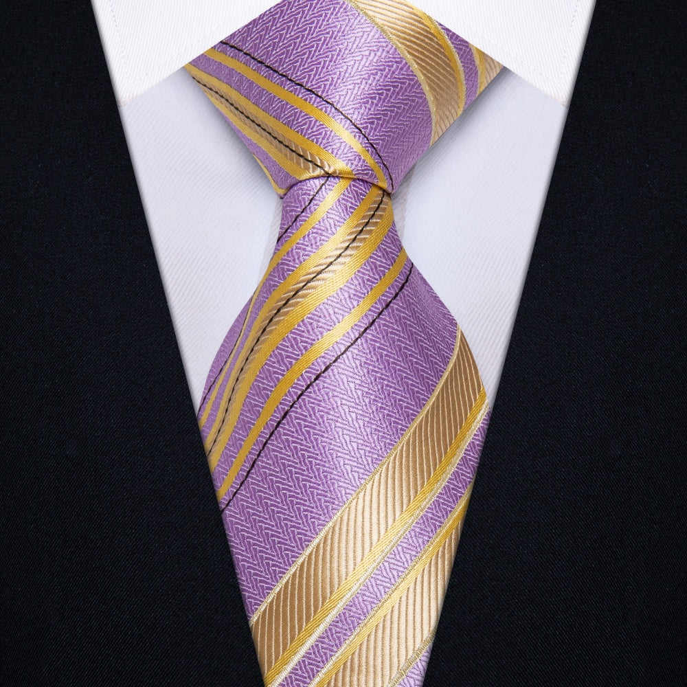 GentCrest Purple Striped Tie Hanky Cufflinks Set - Image 1