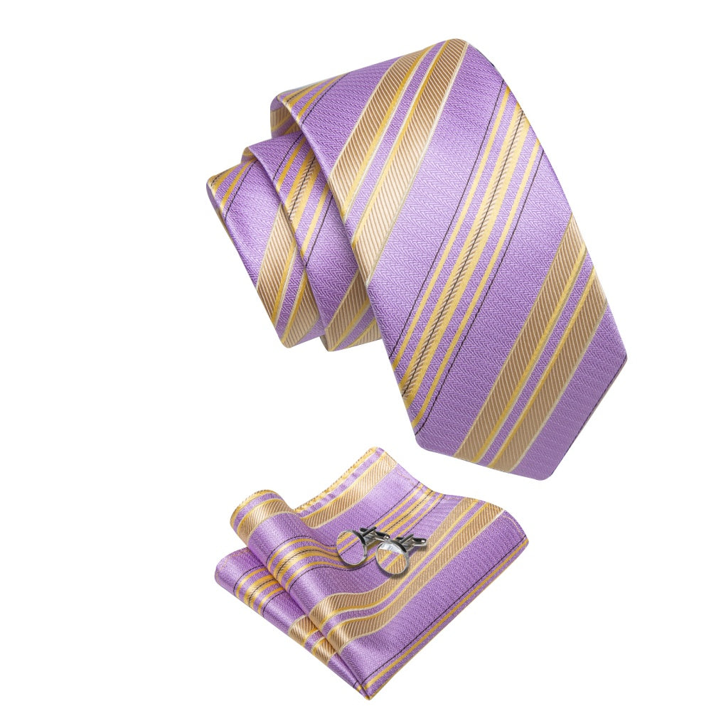 GentCrest Purple Striped Tie Hanky Cufflinks Set - Image 4