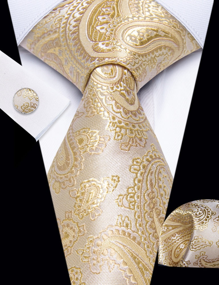 GentCrest Champagne Paisley Tie Hanky Cufflinks Set - Image 2