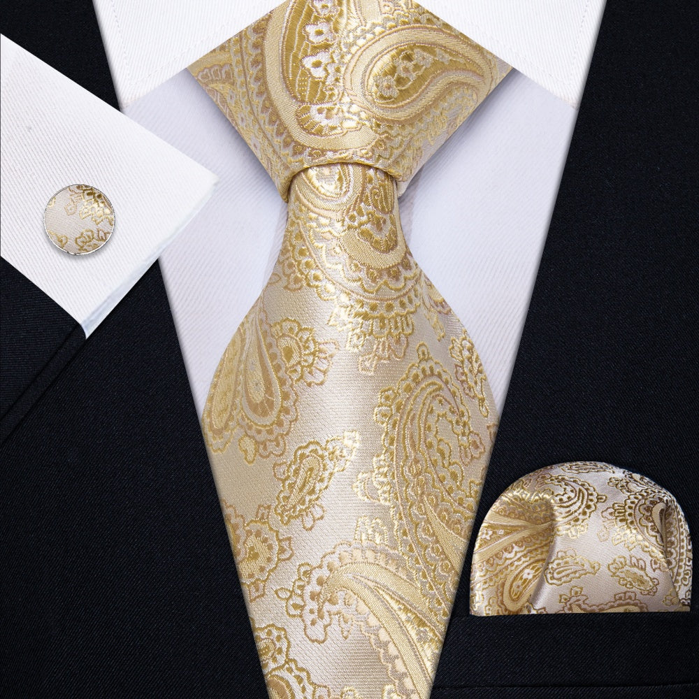 GentCrest Champagne Paisley Tie Hanky Cufflinks Set - Image 1