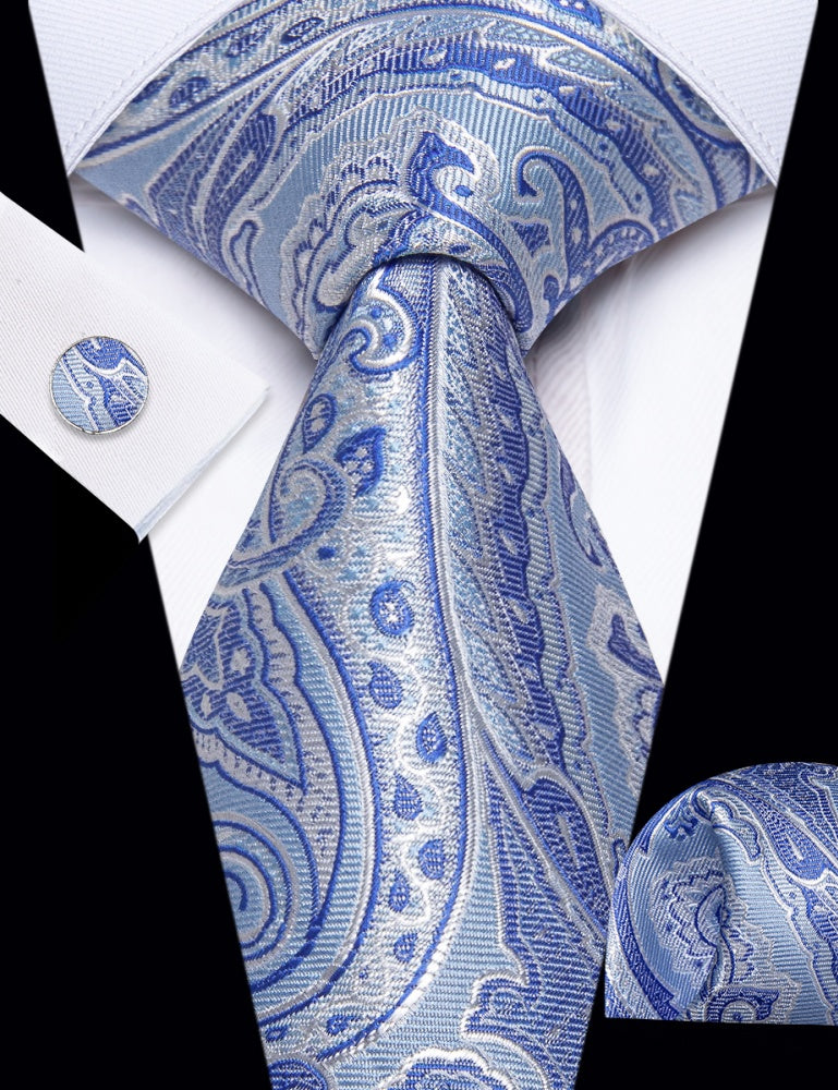 GentCrest Blue Paisley Tie Hanky Cufflinks Set - Image 2