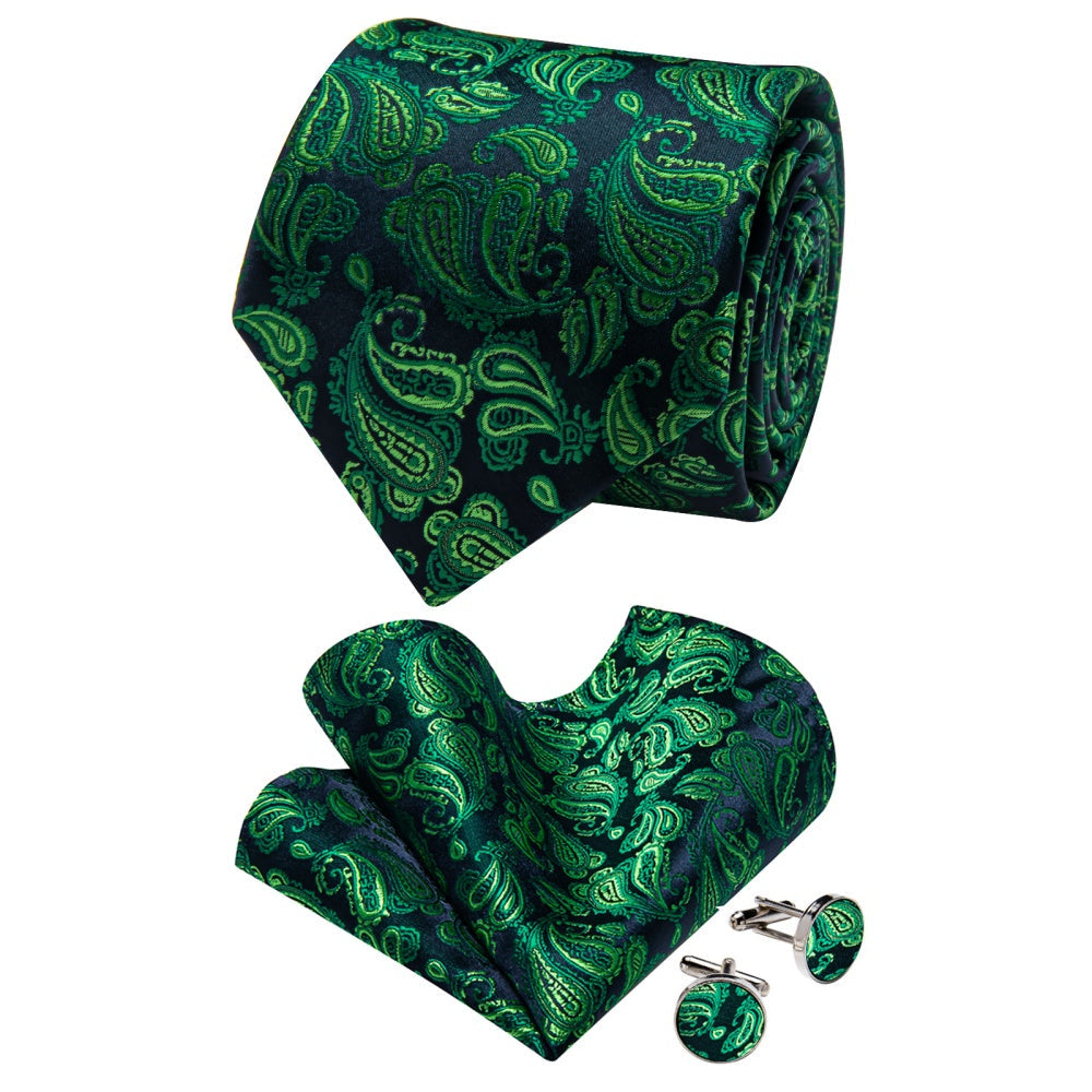 GentCrest Green Paisley Tie Hanky Cufflinks Set - Image 3