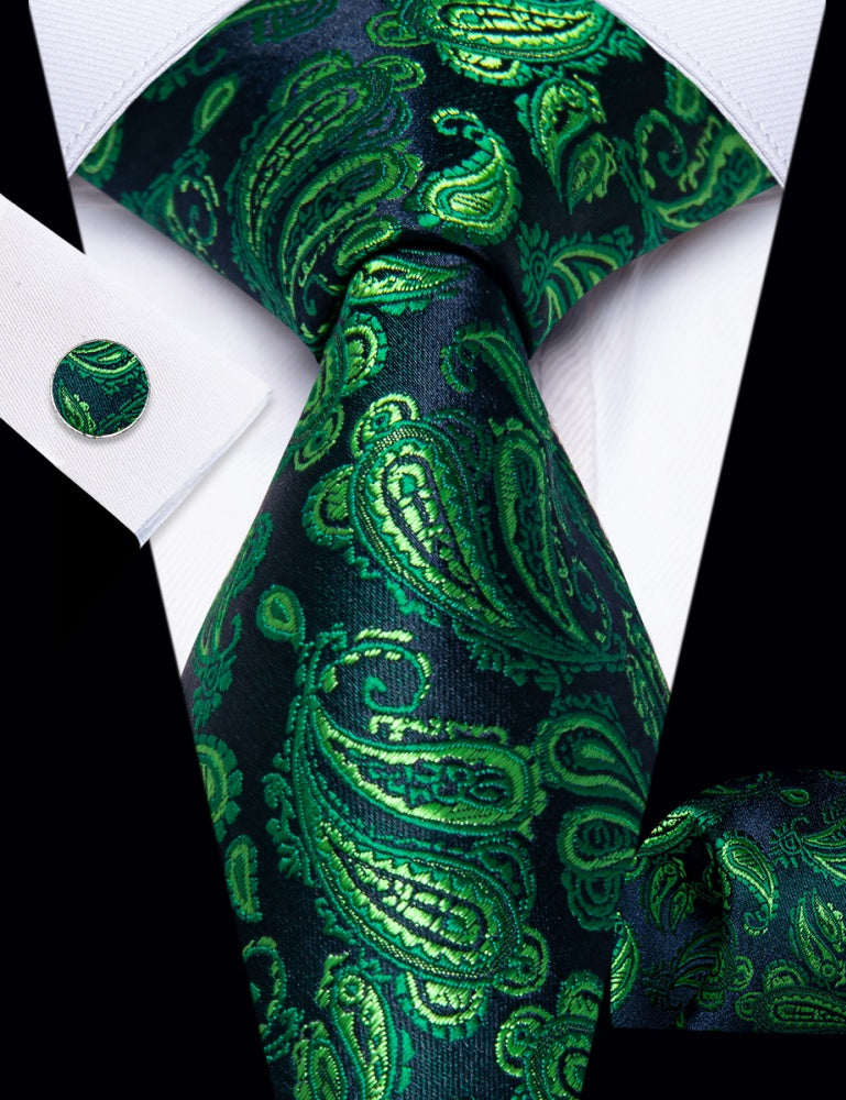 GentCrest Green Paisley Tie Hanky Cufflinks Set - Image 2