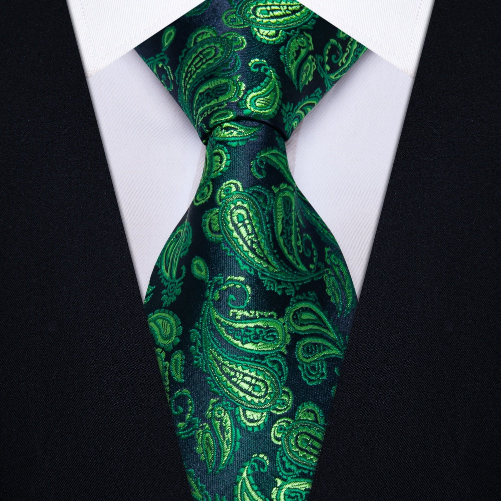 GentCrest Green Paisley Tie Hanky Cufflinks Set - Image 1