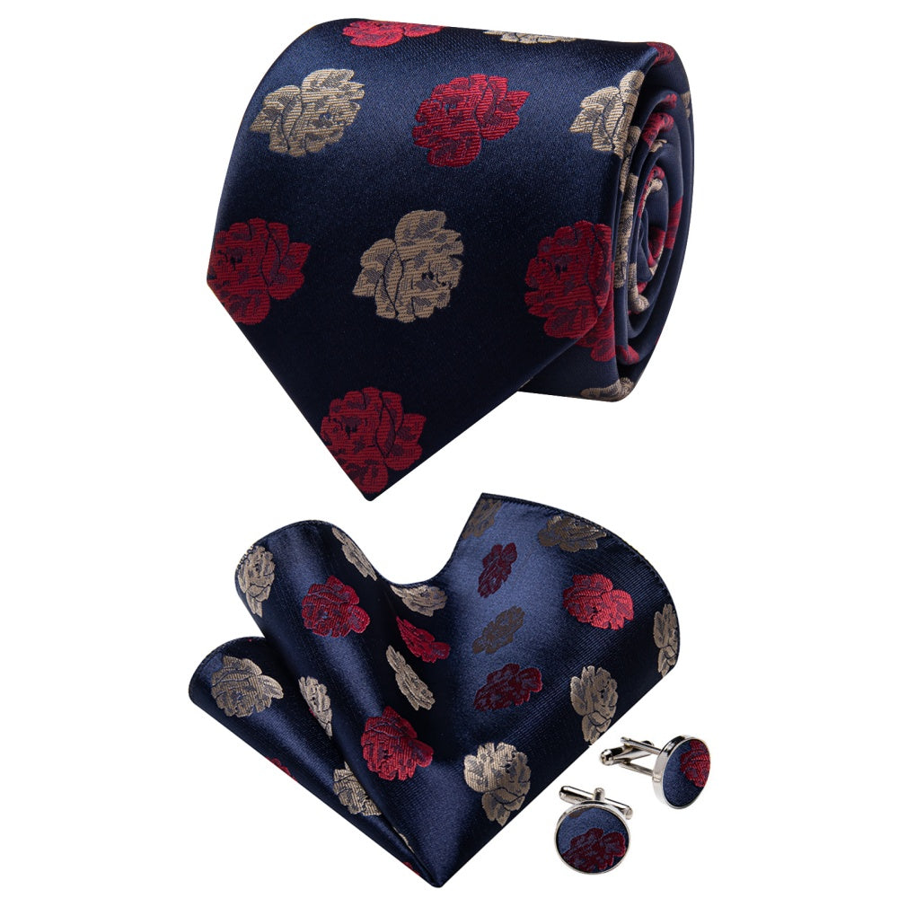GentCrest Blue Floral Tie Hanky Cufflinks Set - Image 3