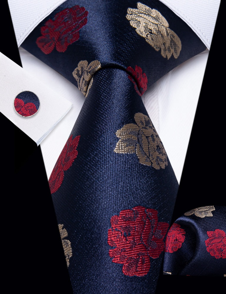 GentCrest Blue Floral Tie Hanky Cufflinks Set - Image 2