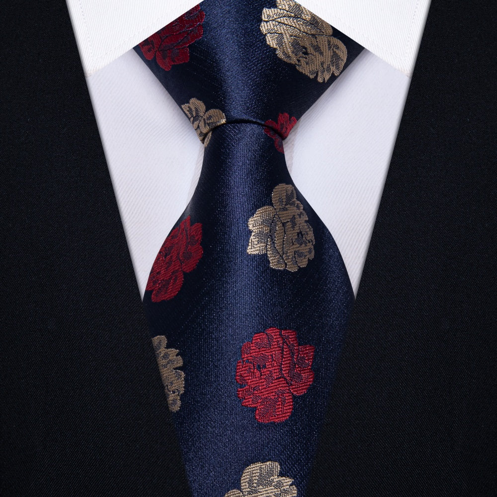 GentCrest Blue Floral Tie Hanky Cufflinks Set - Image 1