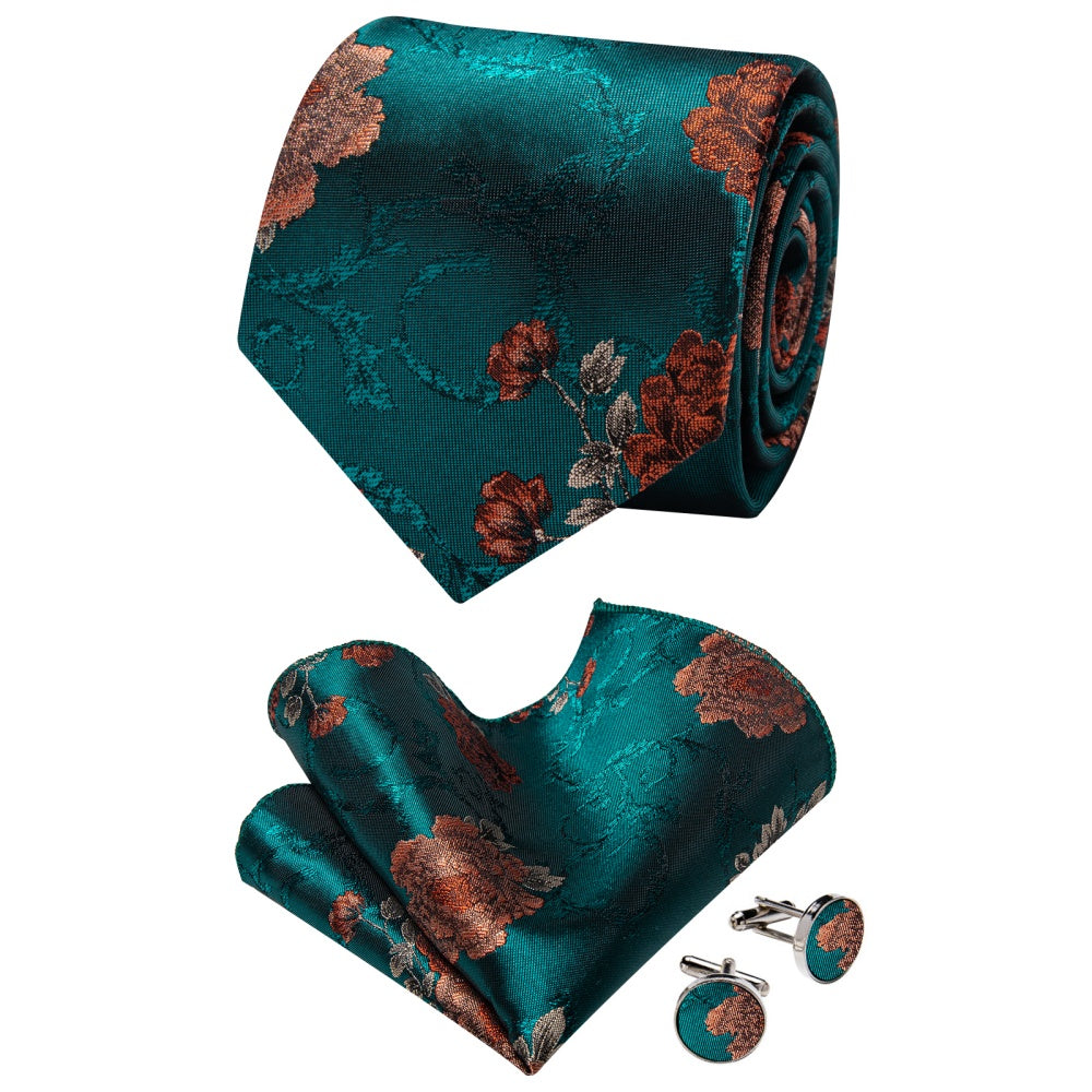 GentCrest Blue Floral Tie Hanky Cufflinks Set - Image 3