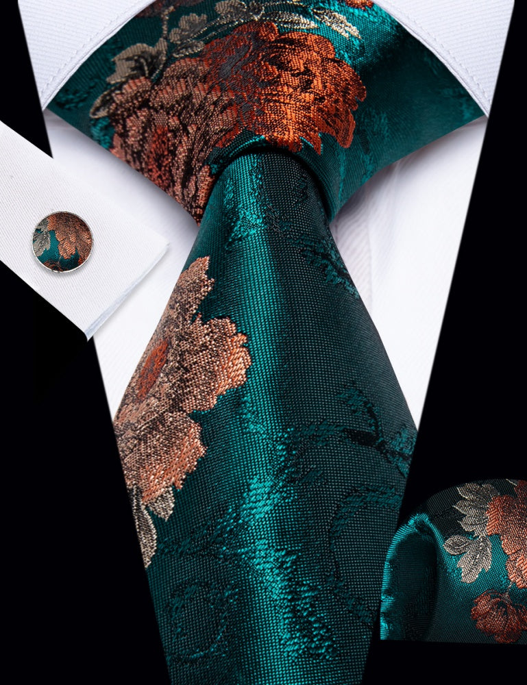 GentCrest Blue Floral Tie Hanky Cufflinks Set - Image 2