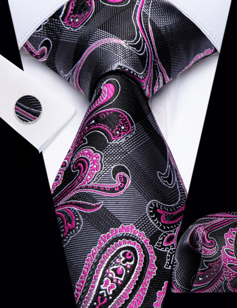 GentCrest Pink Paisley Tie Hanky Cufflinks Set - Image 2