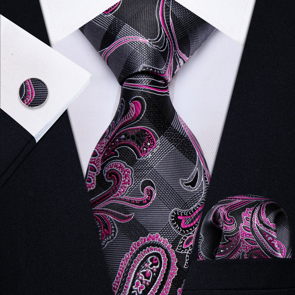 GentCrest Pink Paisley Tie Hanky Cufflinks Set - Image 1