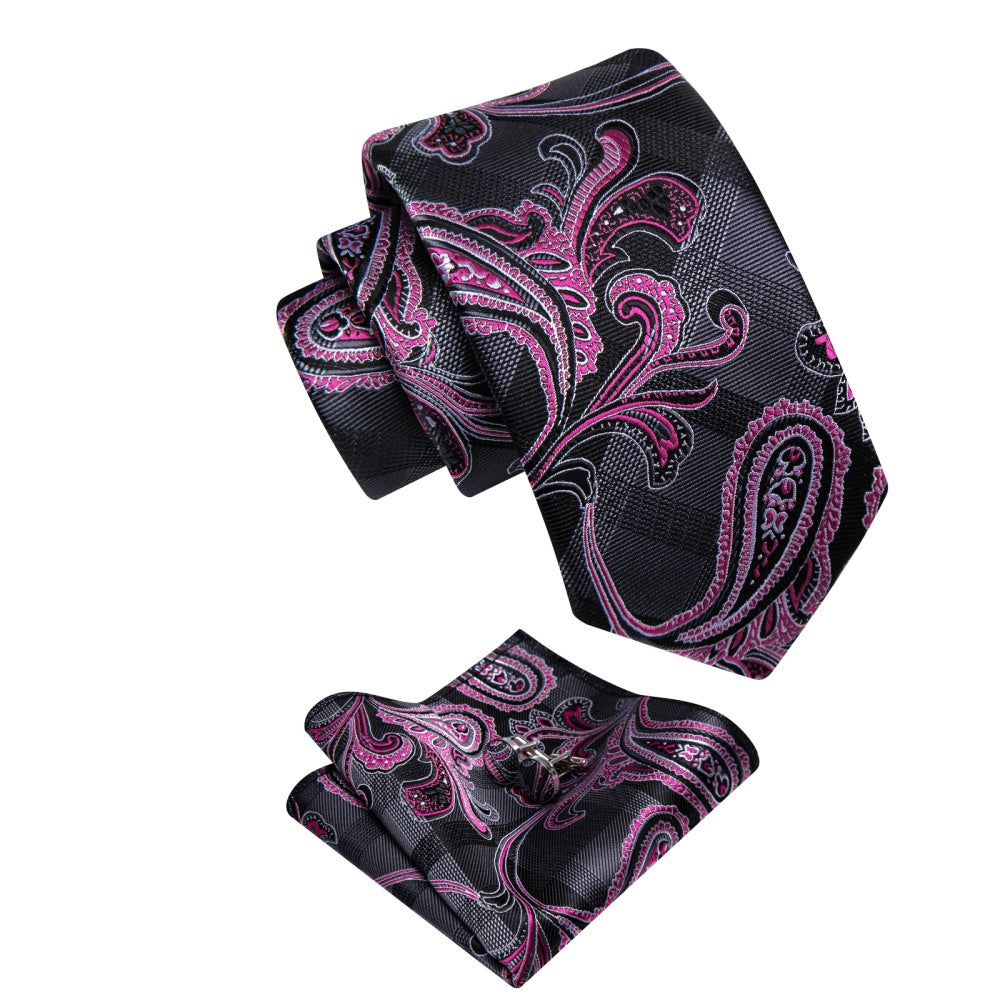 GentCrest Pink Paisley Tie Hanky Cufflinks Set - Image 3