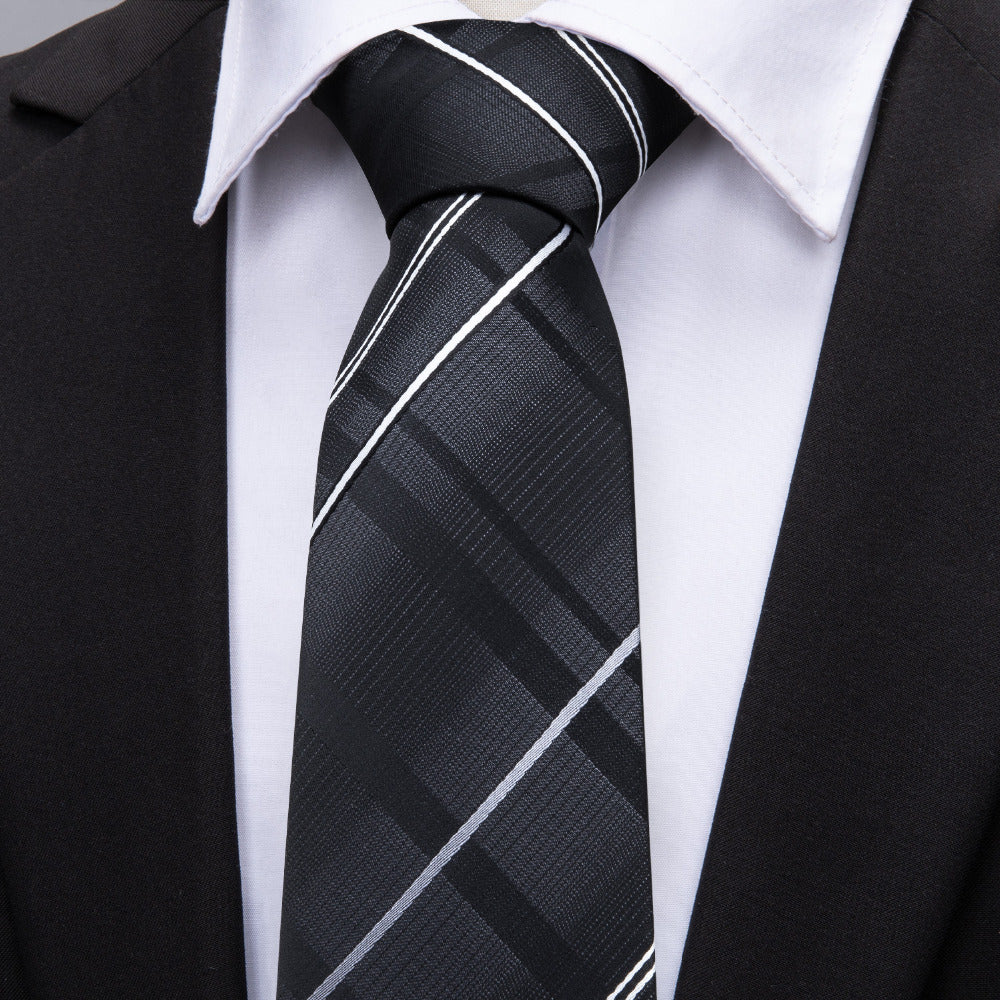 Black Striped Silk Tie Set - GentCrest