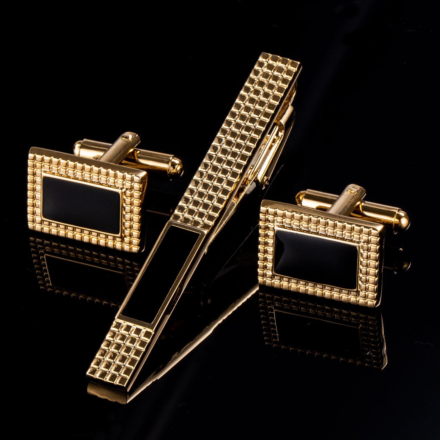 GentCrest Black Classic Tie Clip Cufflinks Set - Image 1
