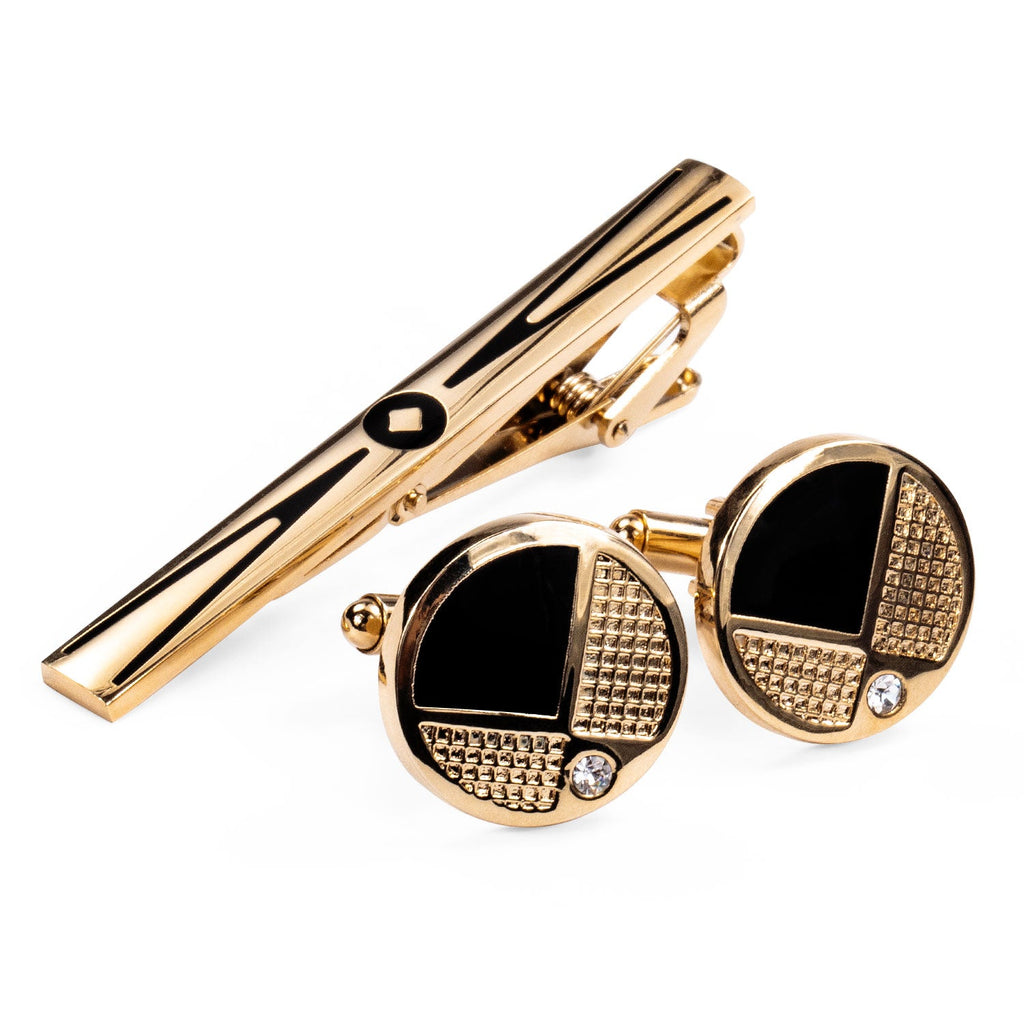 GentCrest Black Rhinestone Tie Clip Cufflinks Set - Image 2