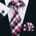 GentCrest Pink Plaid Tie Hanky Cufflinks Set - Image 1