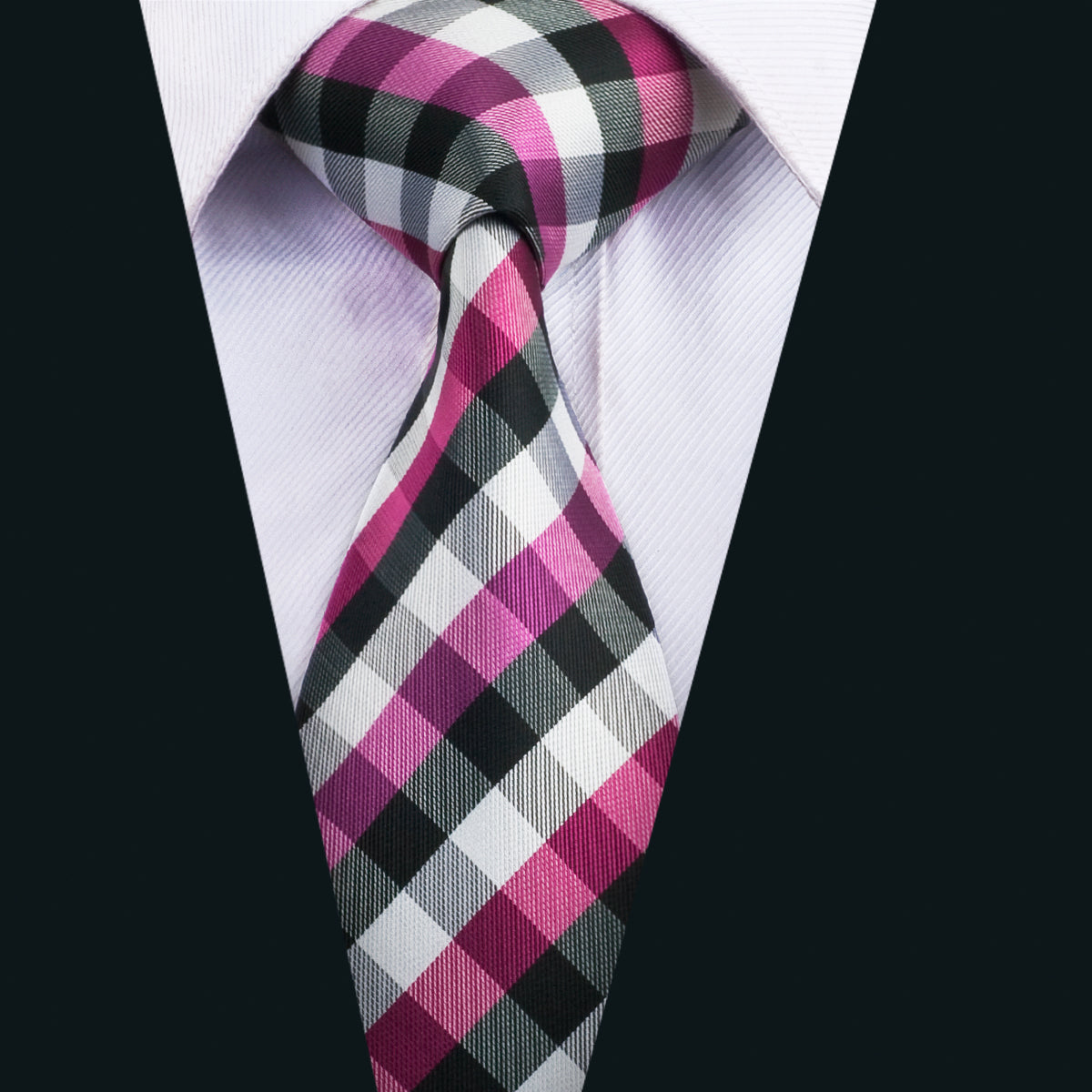 GentCrest Pink Plaid Tie Hanky Cufflinks Set - Image 2