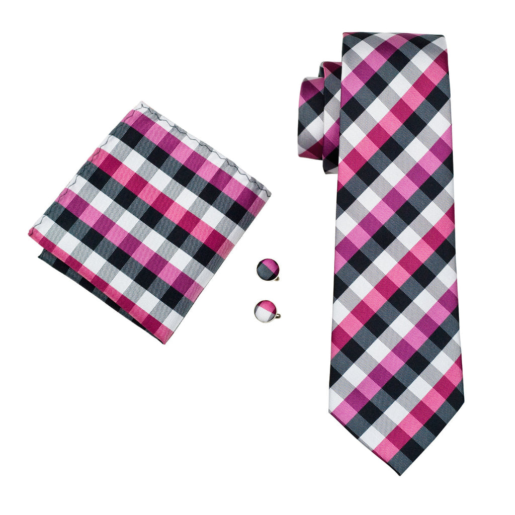 GentCrest Pink Plaid Tie Hanky Cufflinks Set - Image 3