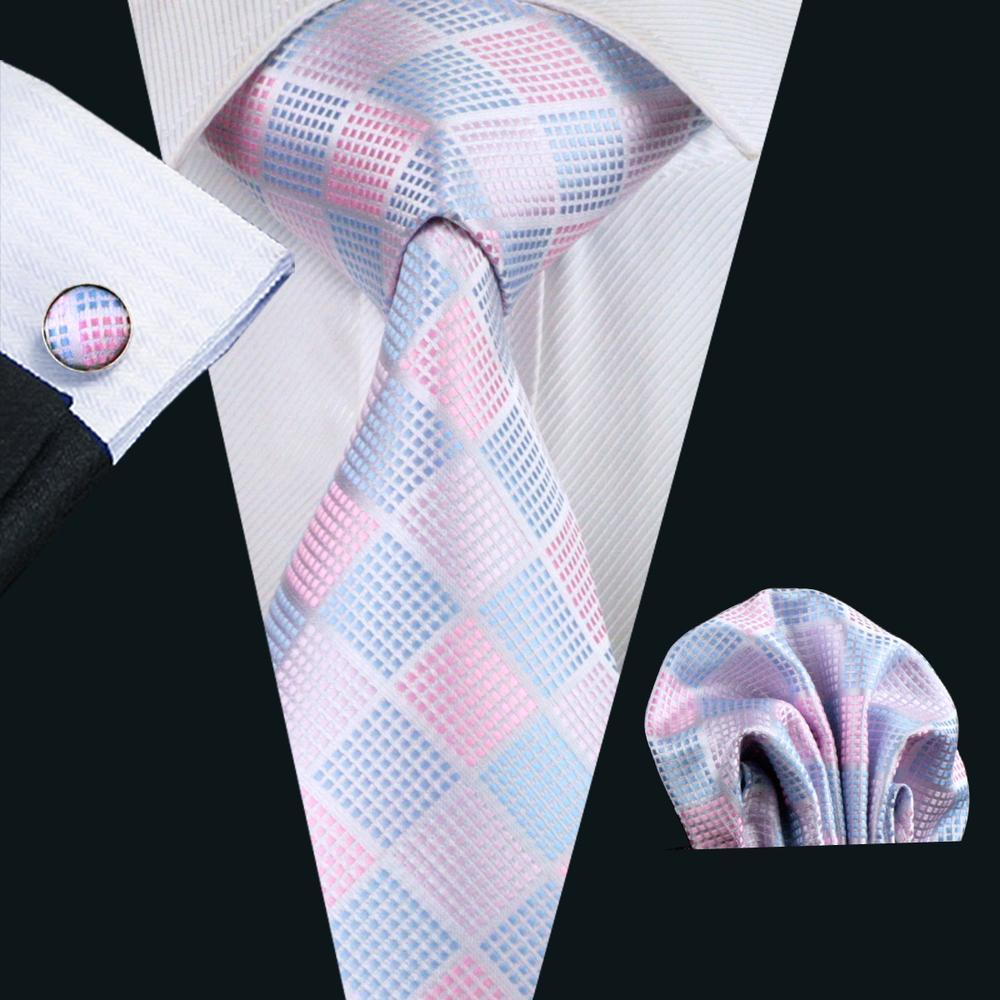 Sky Blue Pink Plaid Silk Tie Set - GentCrest