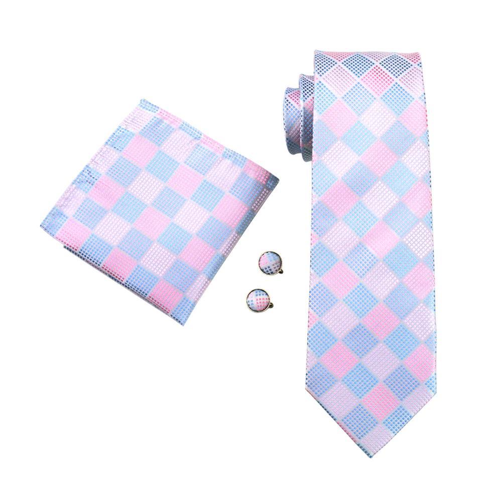 Sky Blue Pink Plaid Silk Tie Set - GentCrest - View 2