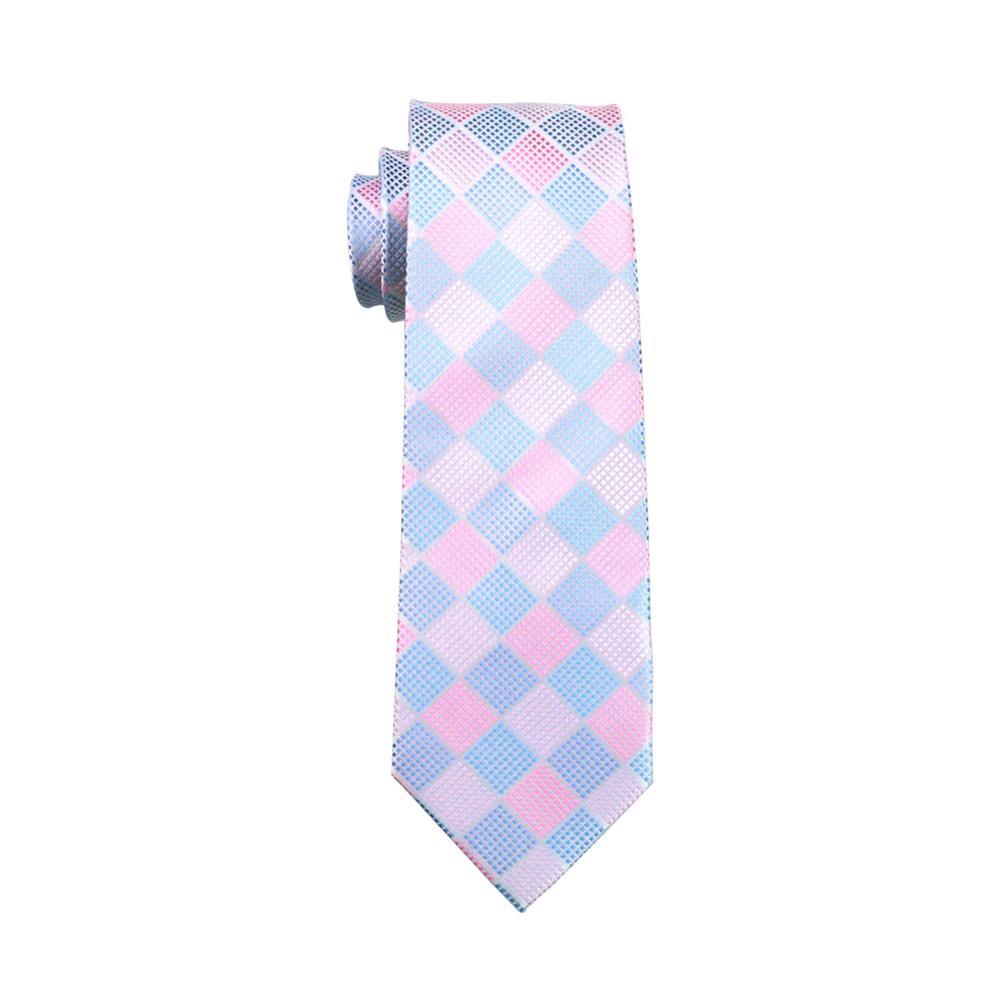 Sky Blue Pink Plaid Silk Tie Set - GentCrest - View 3