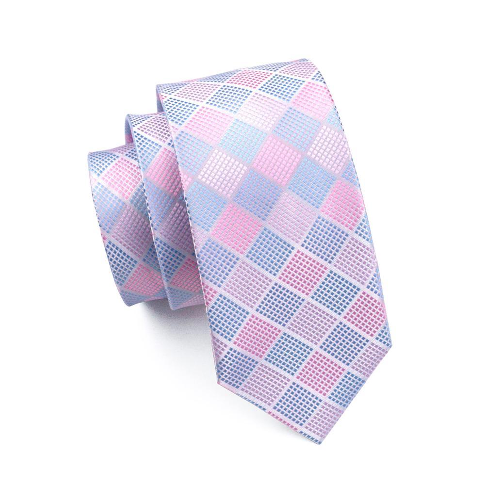 Sky Blue Pink Plaid Silk Tie Set - GentCrest - View 4