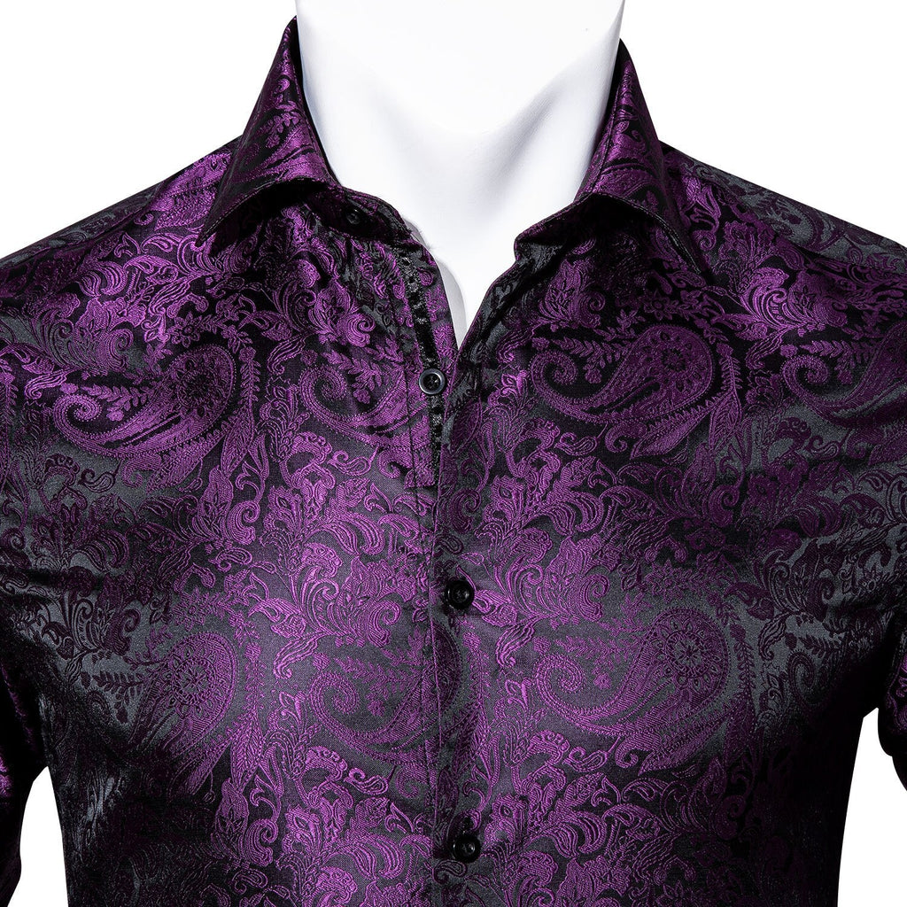 Purple and Black Paisley Dress Shirt - GentCrest - View 2