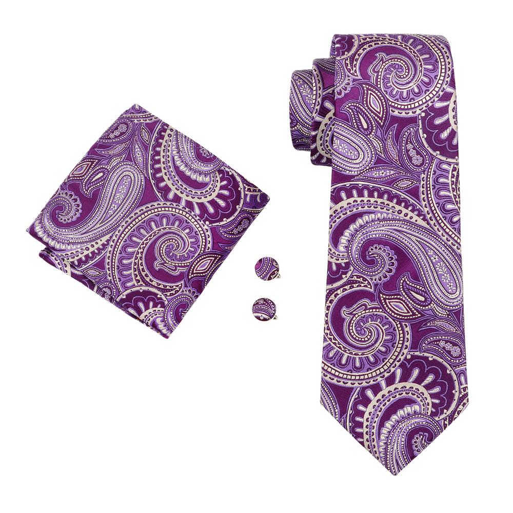 GentCrest Purple Paisley Tie Hanky Cufflinks Set - Image 3