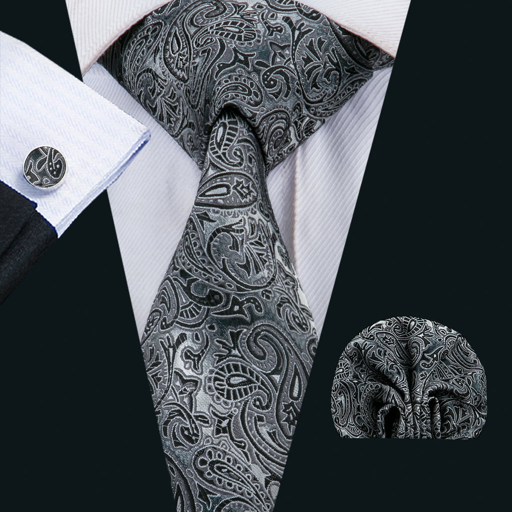 GentCrest Black Paisley Tie Hanky Cufflinks Set - Image 1