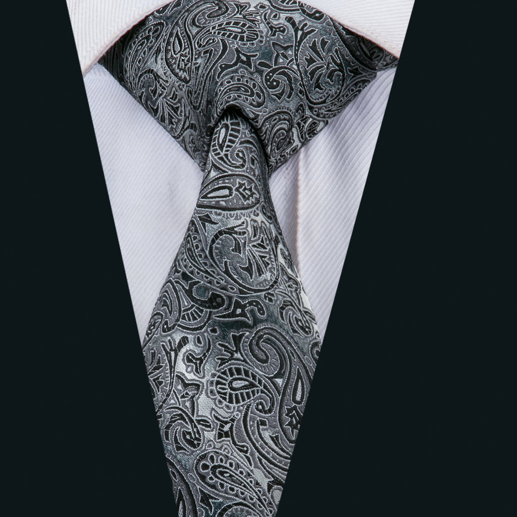 GentCrest Black Paisley Tie Hanky Cufflinks Set - Image 2