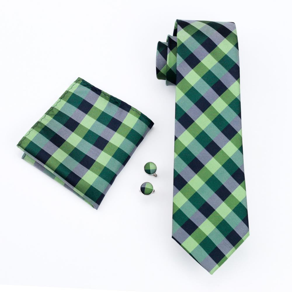 GentCrest Green Plaid Tie Hanky Cufflinks Set - Image 2