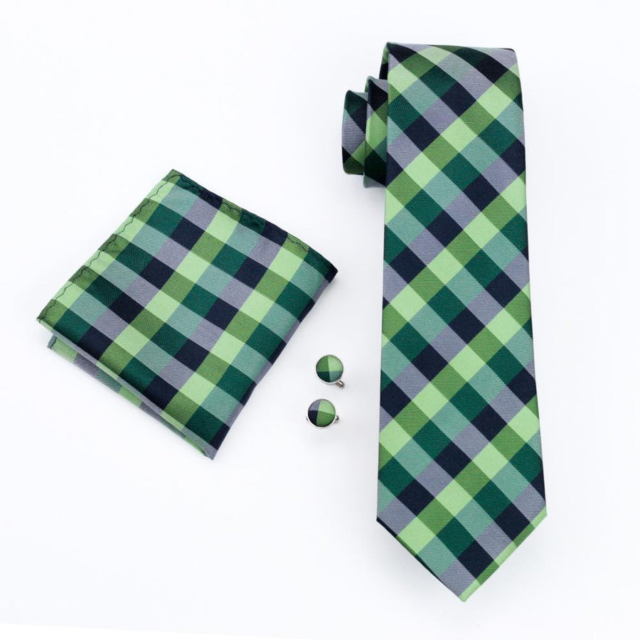 Green Plaid Silk XL Silk Tie Set - GentCrest - View 2