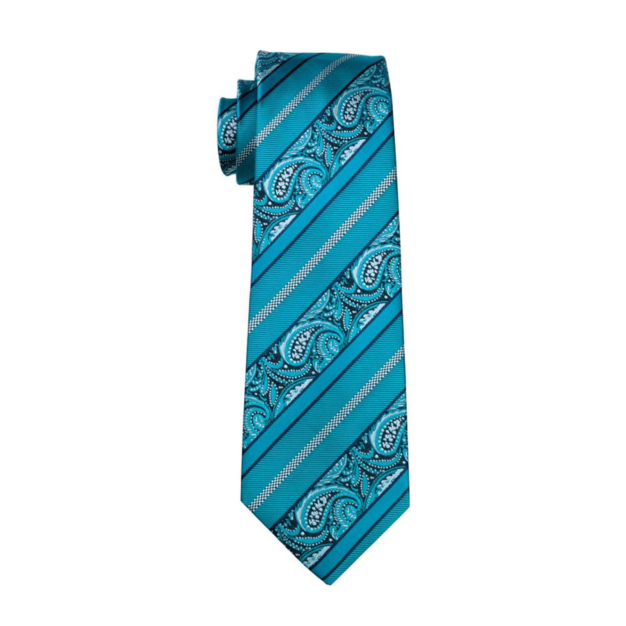 Cyan Paisley Silk XL Silk Tie Set - GentCrest - View 4