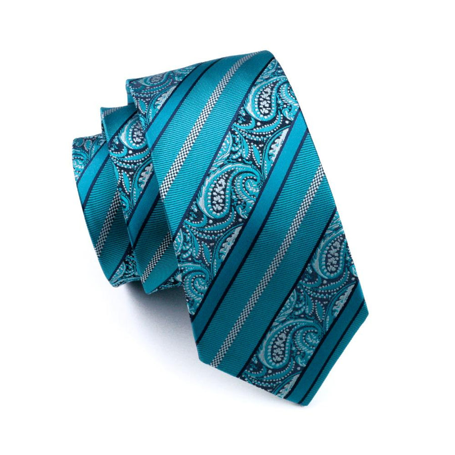 Cyan Paisley Silk XL Silk Tie Set - GentCrest - View 3