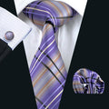 Purple Beige Striped Silk Tie Set - GentCrest
