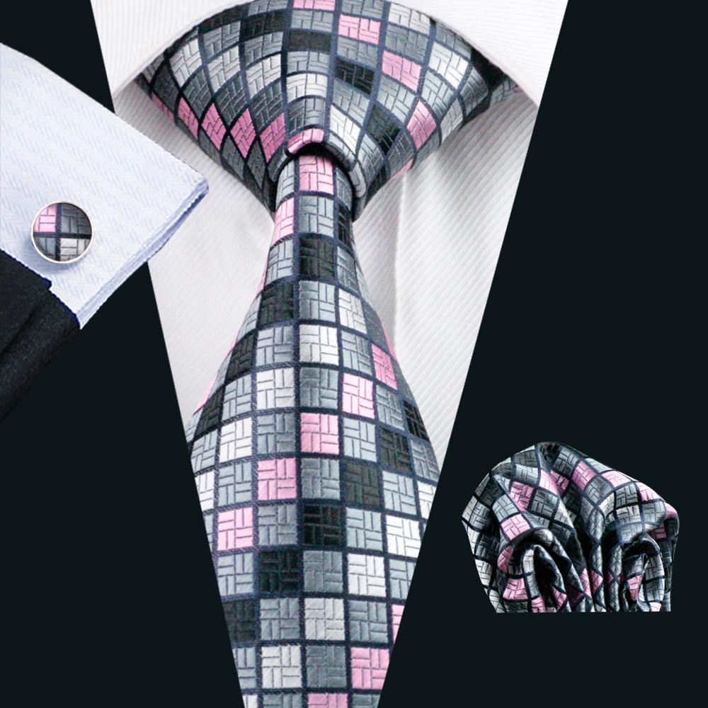 Pink and Gray Plaid Silk Tie Set - GentCrest