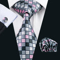 Pink and Gray Plaid Silk Tie Set - GentCrest