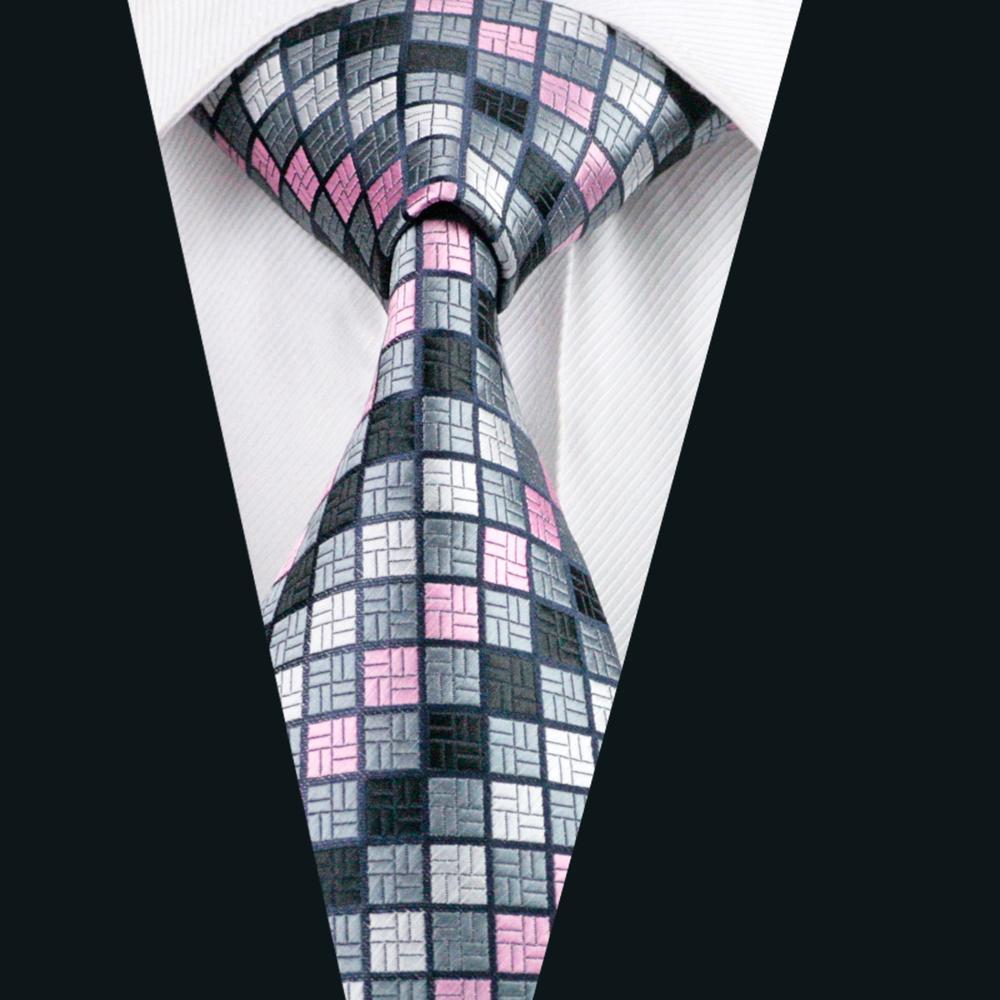 Pink and Gray Plaid Silk Tie Set - GentCrest - View 5