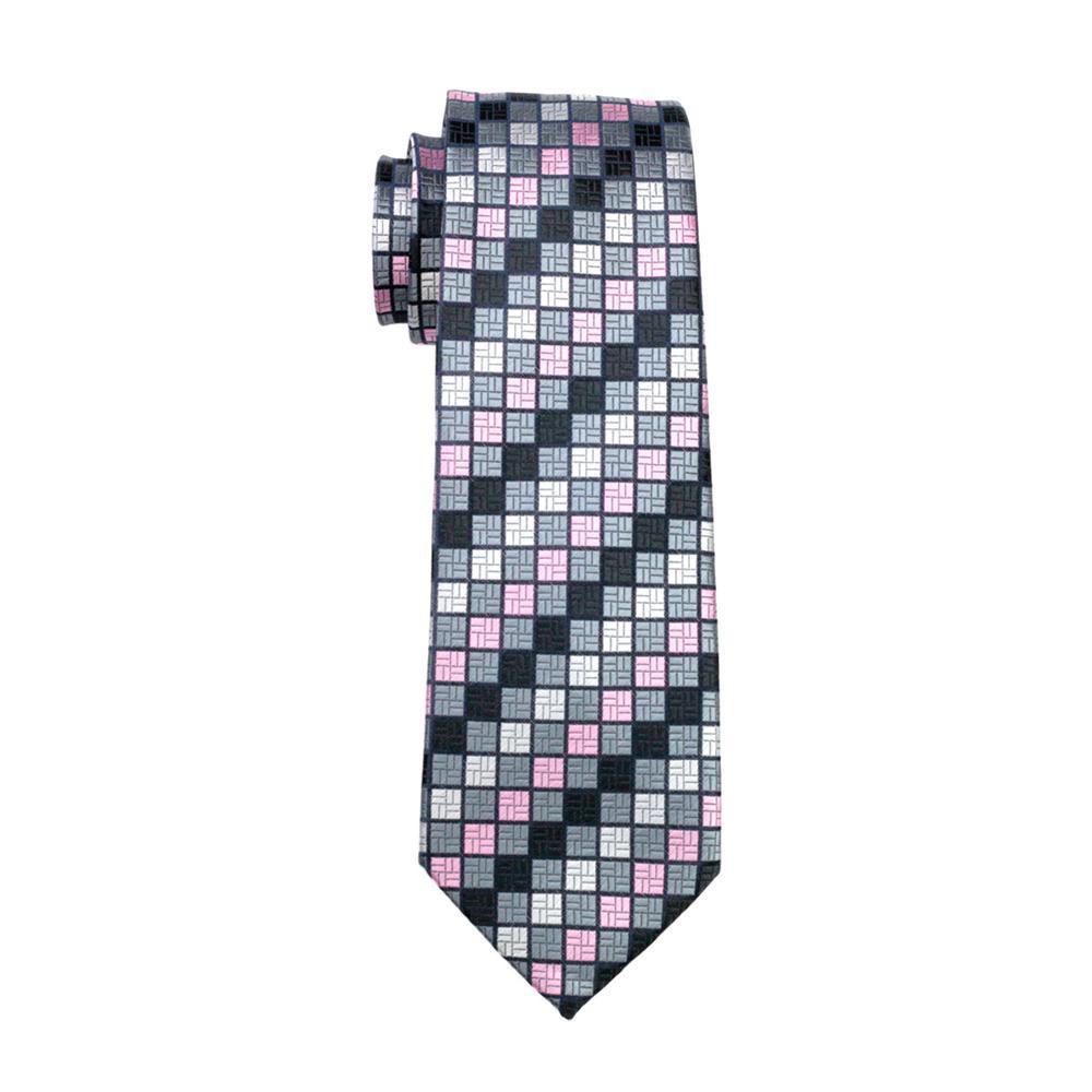 Pink and Gray Plaid Silk Tie Set - GentCrest - View 4
