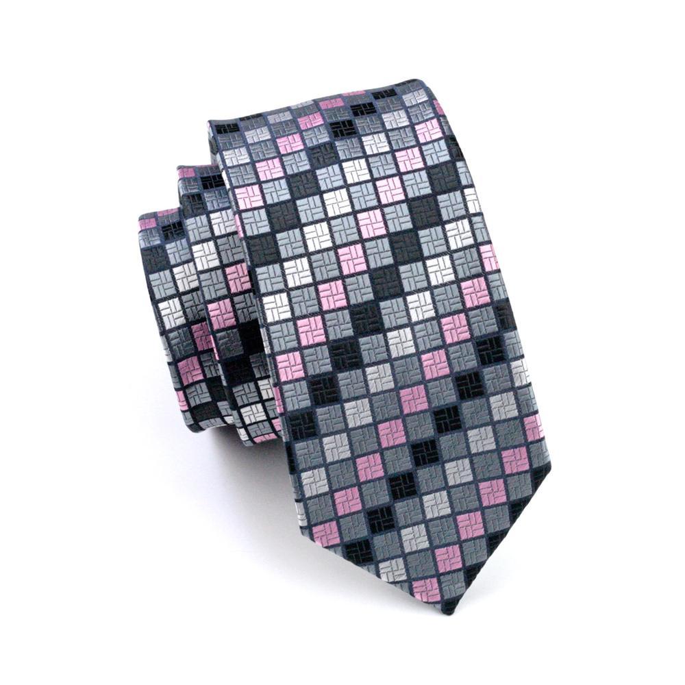 Pink and Gray Plaid Silk Tie Set - GentCrest - View 2