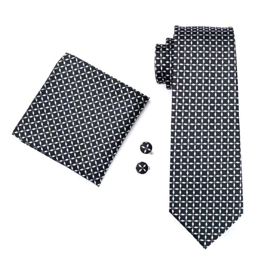 Black and White Plaid Silk XL Silk Tie Set - GentCrest - View 2