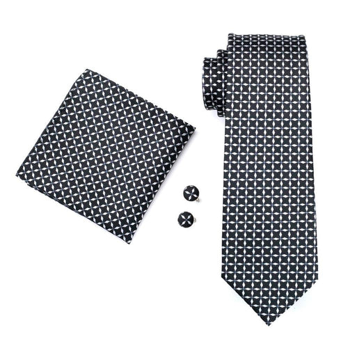 Black and White Plaid Silk XL Silk Tie Set - GentCrest - View 2